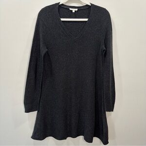 Eileen Fisher Long Sleeve Knit Dress Gray V-neck Cotton Linen Blend Size S